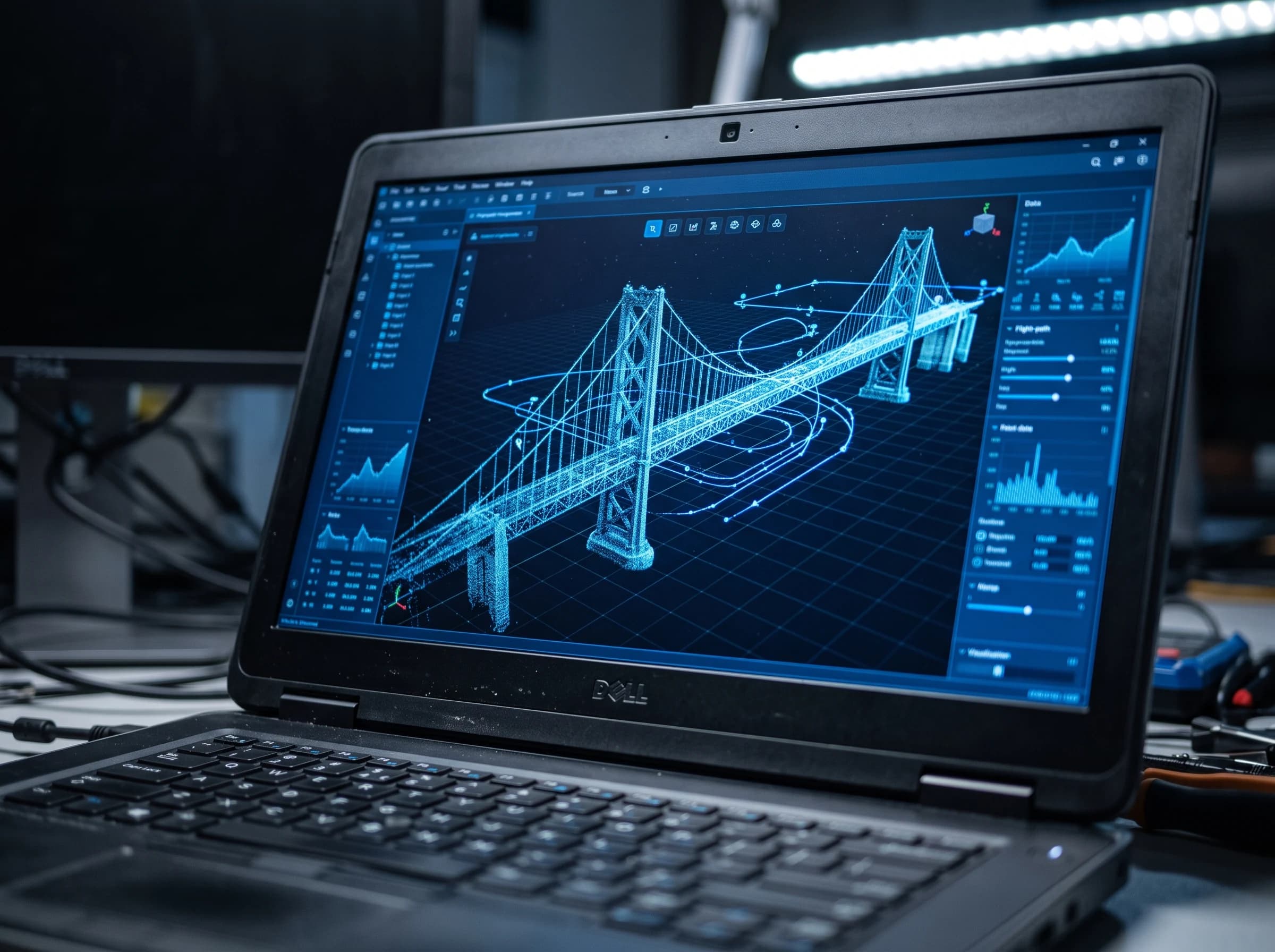 橋梁の3Dモデルを解析する技術データ画面